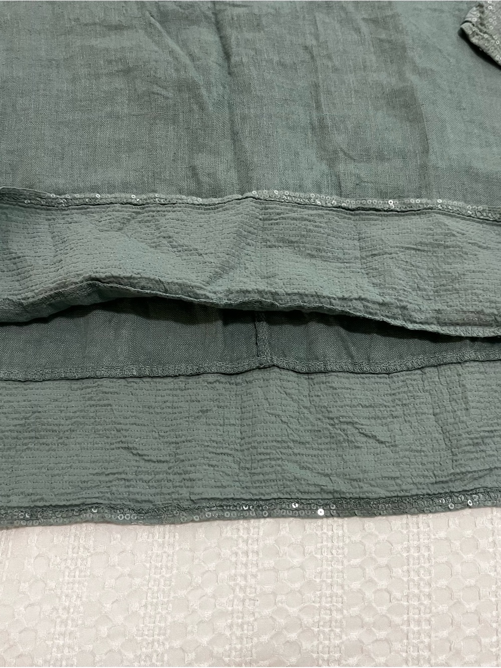 Bellambra Relaxed Sage Light Teal Linen Tunic with Sequin Trim Sz L Breezy - Picture 5 of 9
